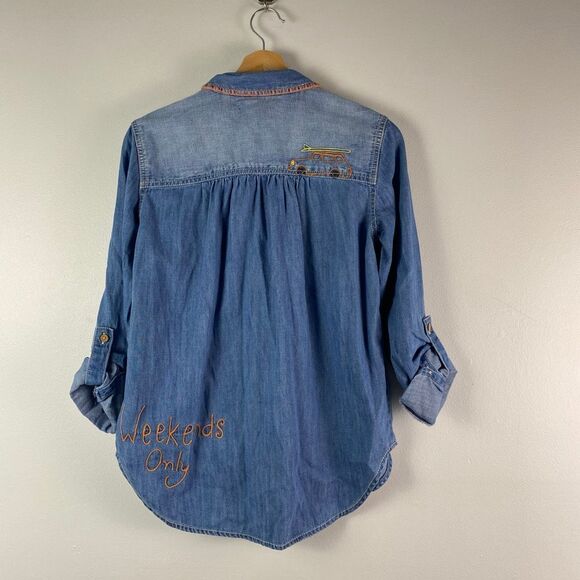 Anthropologie Pilcro Embroidered Icon Long Sleeve Denim top - Picture 4 of 11